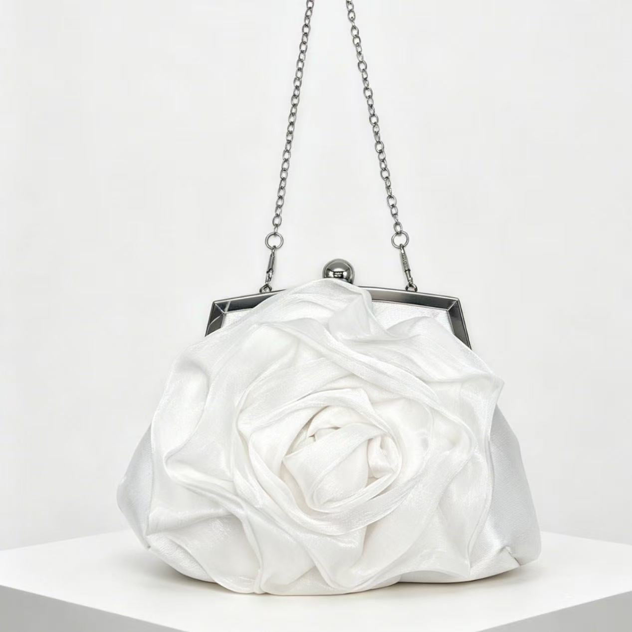 Summer Cloud, Flower, and Rose Clutch Bag for Women: Open-Top Round Wedding, Party, and Evening Bag