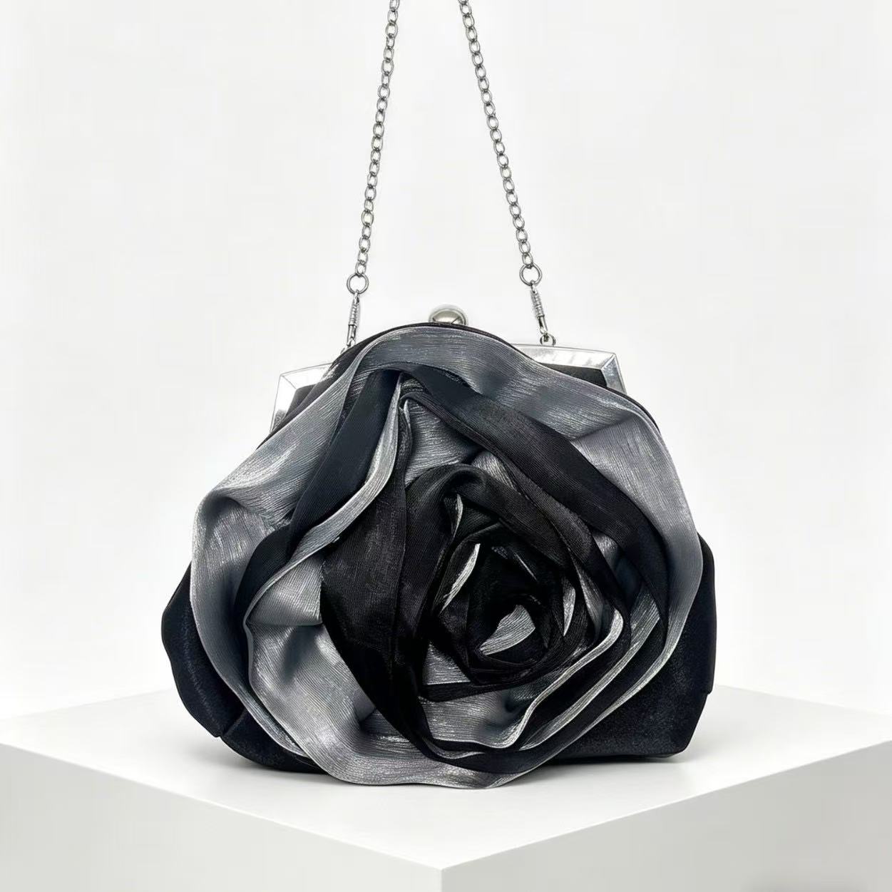 Summer Cloud, Flower, and Rose Clutch Bag for Women: Open-Top Round Wedding, Party, and Evening Bag