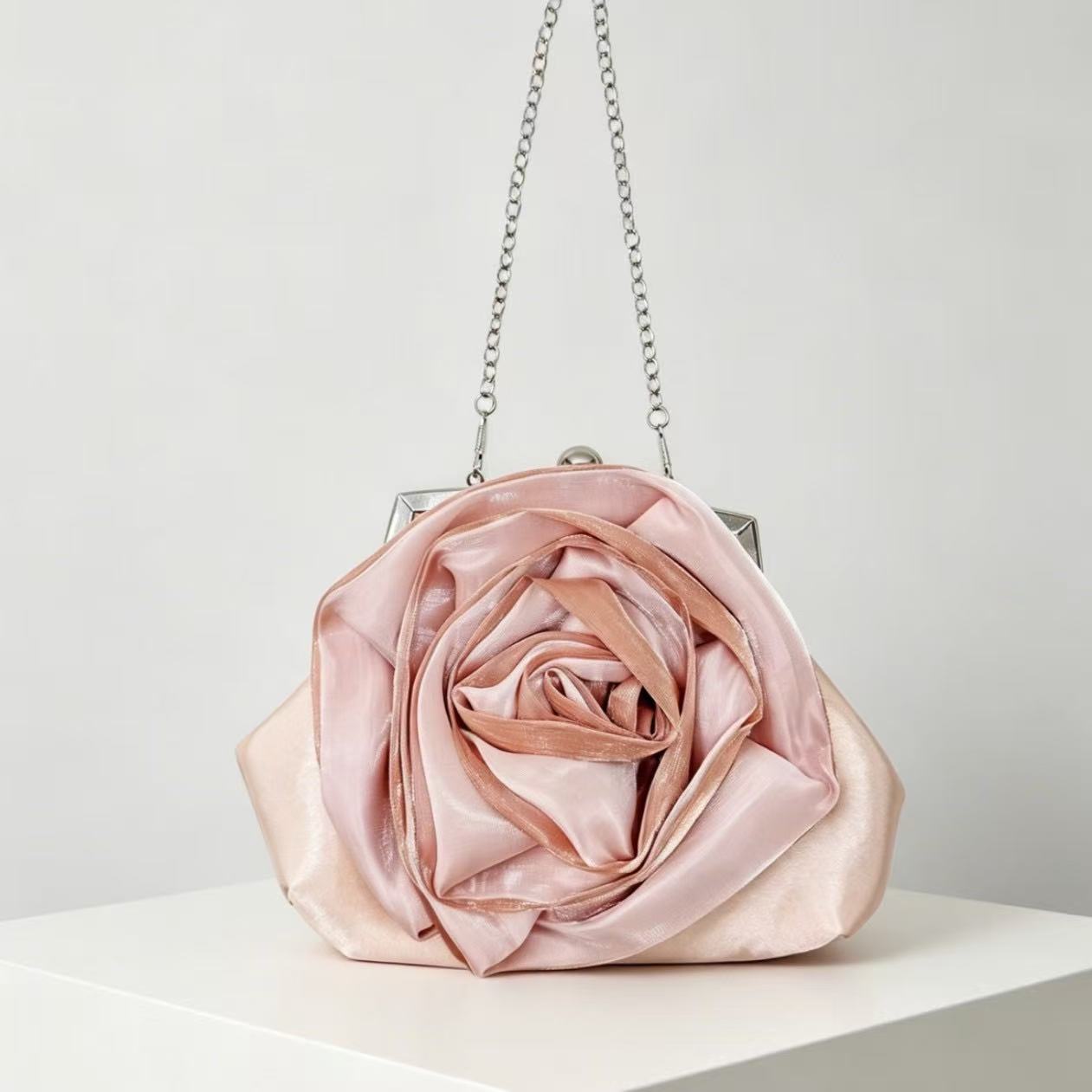 Summer Cloud, Flower, and Rose Clutch Bag for Women: Open-Top Round Wedding, Party, and Evening Bag