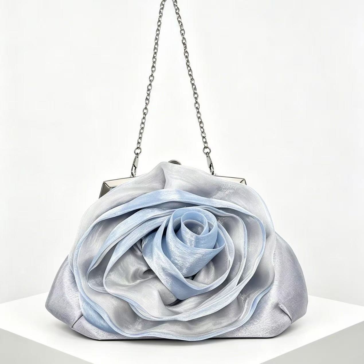 Summer Cloud, Flower, and Rose Clutch Bag for Women: Open-Top Round Wedding, Party, and Evening Bag